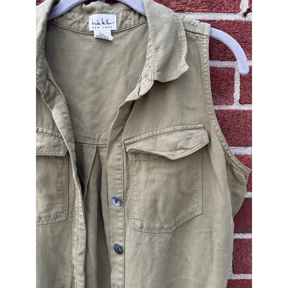 Nicole Miller New York Utility Romper Womens 4 Olive Green Linen Blend Safari - Picture 6 of 10
